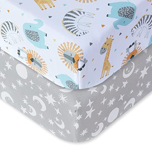 Bimocosy Lot de 2 draps-housses pour bébé - 60 x 120 cm - En microfibre douce - Pour lit de bébé (animal)