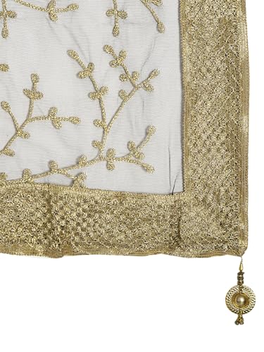 Image of ZEN APPAREL Women's Embroidered Net Dupatta with Lace Borders (Z-101) Premium Net Fabric Golden Aari Work