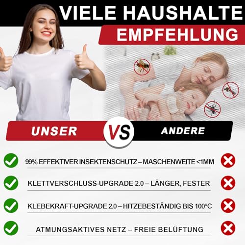 ZUIYIN Fliegengitter für Fenster (4er Set | 130 x 150 cm | Schwarz) – Zuschneidbarer Insektenschutz & Mückenschutz Fenster ohne Bohren, Upgrade 2.0 mit Stärkerer Klebekraft