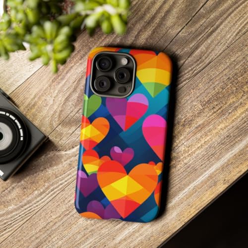 Coque iPhone 15 Pro Max brillante aux motifs de cœurs géométriques - 3