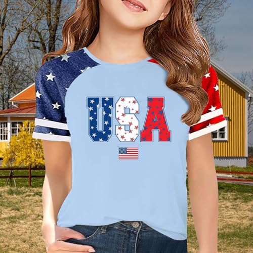 Girls Short Sleeve American Flag T-Shirt 4th of July Crewneck Tees for Kids Girls Patriotic Tops Cute Trendy Blouses2