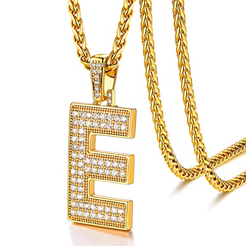 U7 Gold Initial Number Necklace for Men Women, 18K Gold/Silver Plated Diamond CZ Letter Pendant Necklace Big A-Z 0-9 Hip Hop Jersey, Customerized Letter Wheat Chain 22 Inch for Athletes Rapp