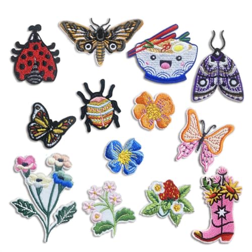 Juego de parches para planchar para ropa, parches bordados de frutas, flores, insectos, mariposas, parches de reparación, parches de ropa de bricolaje, parches bordados para coser o planchar para