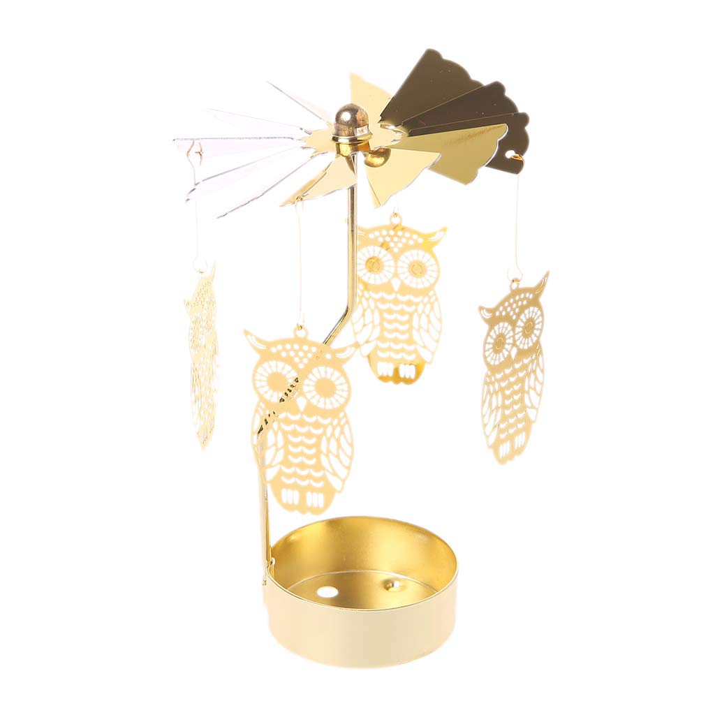 Funcoco Owl Candle Holder, Spinning Rotary Carousel Tea Light Candle Holder Stand Light Gift Wedding Decor