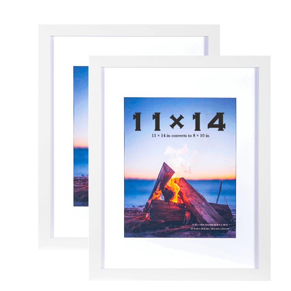 Scholar Tree White Picture Frames 14X11 Inch 2 Pack, Wooden Picture Frame For Tabletop And Wall Mounting, Mount For Picture 8X10…