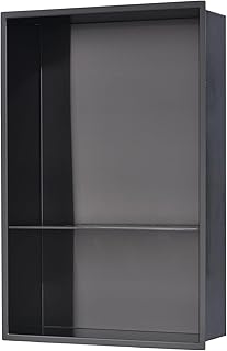 ZDHHT Stainless Steel Shower Niche 12" X 18" x4" Black No Tile Needed Square Corners Wall-Inserted Wall Niche Double Shelves Recessed Niche, for Shower or Tub Storage