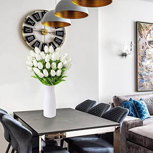 Jiftok 30Pcs White Tulips Artificial Flowers Fake Flowers For Decoration, Faux Flowers Tulips Real Touch Arrangement Bouquet For Wedding Home Office Party, Faux Flowers Bulk Gift Idea For Mothers Day #TOP1