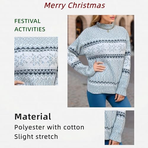 Women's Sweater with Snowflake Pattern Cozy Winter Pullover with Nordic Style Soft Mock Neck Long Sleeve Jumper3