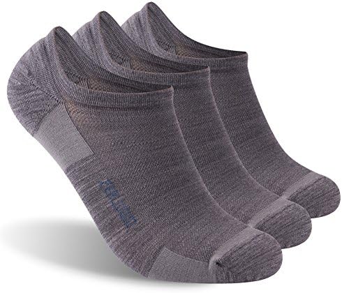 No Show Athletic Socks, ZEALWOOD Low Cut Wool Socks Summer Hiking Socks Women Men Moisture Wicking Merino Wool Socks Ultra-Light Sports Running Tennis Golf Socks 3 Pairs Gifts for Women Grey L
