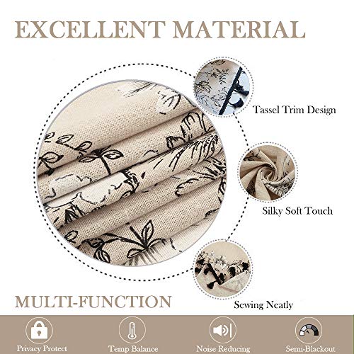 Colorbird Botanical Print Semi-Blackout Window Curtains 2 Panels Farmhouse Style Cotton Linen Darkening Curtains With Tassels Rod Pocket Window Drapes For Living Room Bedroom (52" W X 84" L, Floral) #TOP2