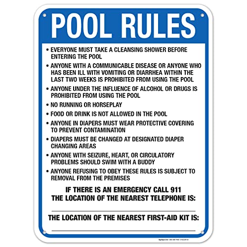 Washington Pool Rules Sign, Complies with State of Washington Pool Safety Code, (SI-62169) 18x24 Inches, 55 mil Thick HDPS (high Density polystyrene), Made in USA