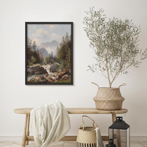 SIGNWIN Framed Misty Mountain Forest Ravine Wall Art, Landscape Colorful Wall Decors, Nature Wilderness Wall Décor for Living Room, Bedroom - 12"x16" Black