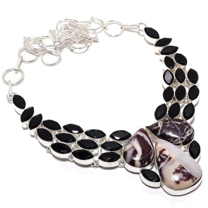 Collier jaspe bois pétrifié femme bijou argent fait main multi-pierre spinelle