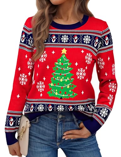 Jezonga Maglione Natalizio Donna Inverno Maglia Natale Fiocco Neve Ugly Christmas Sweater a Manica Lunga Blu, S