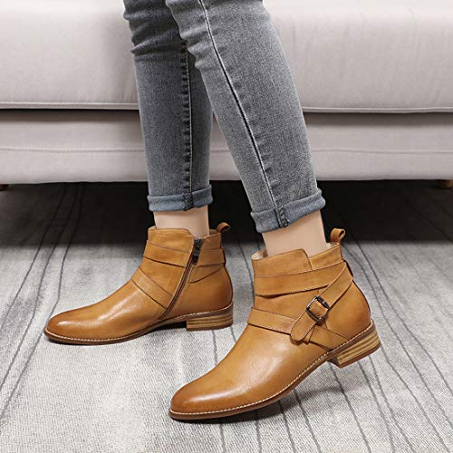 Image of Mona flying Womens Leather Ankle Boots Side Zipper Low Heel Short Booties