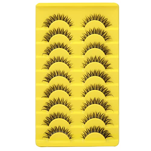 ALPHONSE Lashes False Eyelashes Pack 3D Wispy Natural Look Cat Eye Fake Eyelash Clear Band Strip Eye Lash 9 Pairs