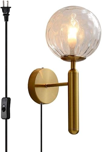 Miniatura 11 de KCO Lighting - Lámpara de pared moderna dorada de mediados de siglo, industrial mate, globo de cristal, lámpara de pared para dormitorio, luz de