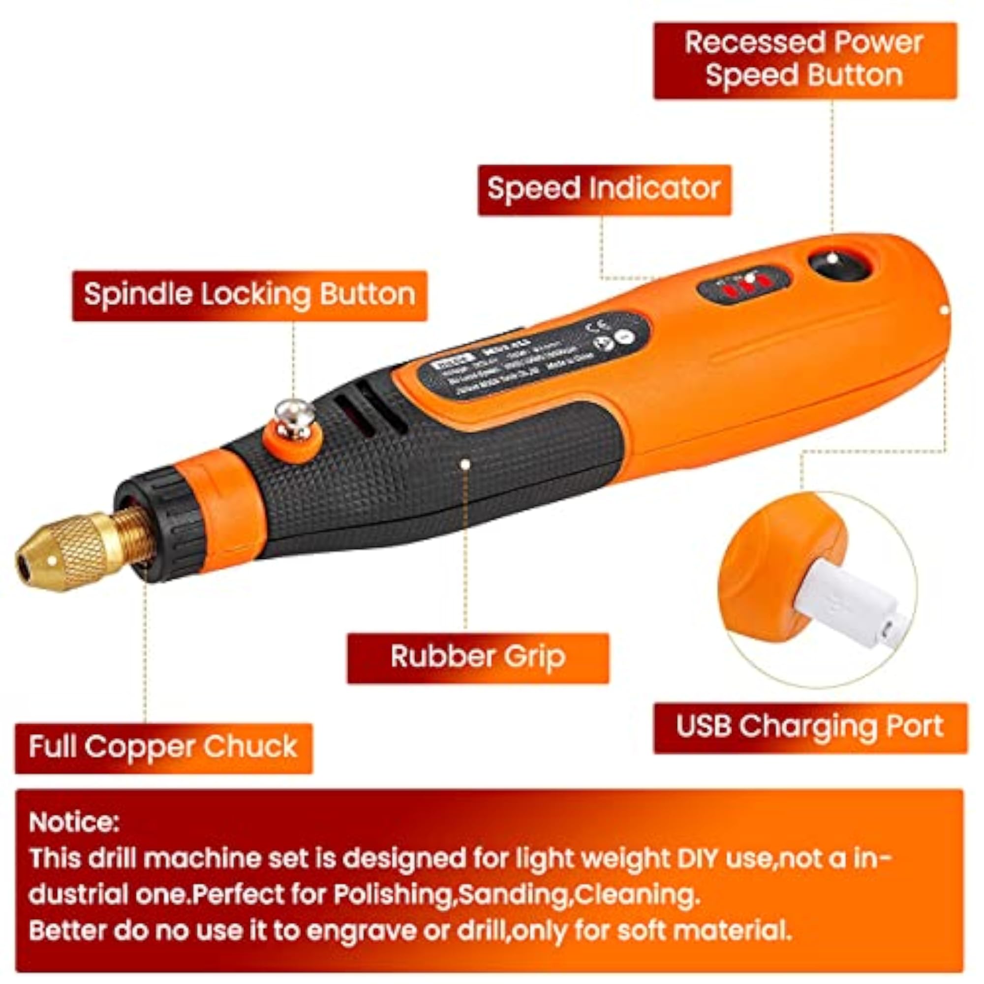 45pcs Mini Cordless Drill Machine, USB Rechargeable