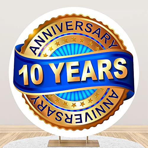 Aoihrraan 230cm Diámetro 10 Años Aniversario Redondo Fotografia Telón De Fondo Dorado Estrellas Serpentinas Real Oro Y Azul Sfondo Lujoso Cumpleaños Fiesta Boda Niño Adulto Retrato Estudio Foto