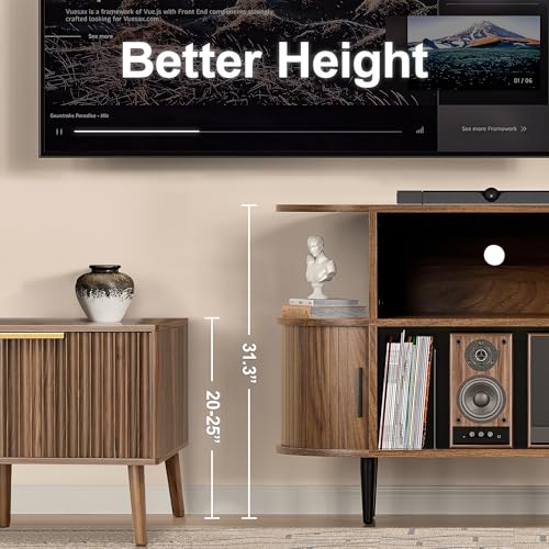 UODERS Large Record Player Stand with Storage and Shelves, Mid Century Modern Record Player Cabinet with Doors, Vinyl Record Player Table Holds 150+ Records for Living Room Bedroom, (Walnut) by UODERS - Image 3