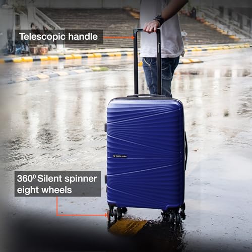 Image of Nasher Miles Mumbai Hard-Sided Polypropylene 8 Wheels Double Spinner Luggage Set of 2 Navy Blue Trolley Bags (65 & 75 cm), Medium & Large