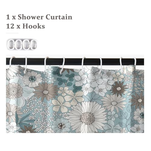 Yanutan Blue Boho Flower Shower Curtain,Light Blue Flower Floral Shower Curtain Set for Bathroom,Bohemia Flower Colorful Fabric Bath Curtain with Hooks, 72x72in by Yanutan - Used condition - Image 5