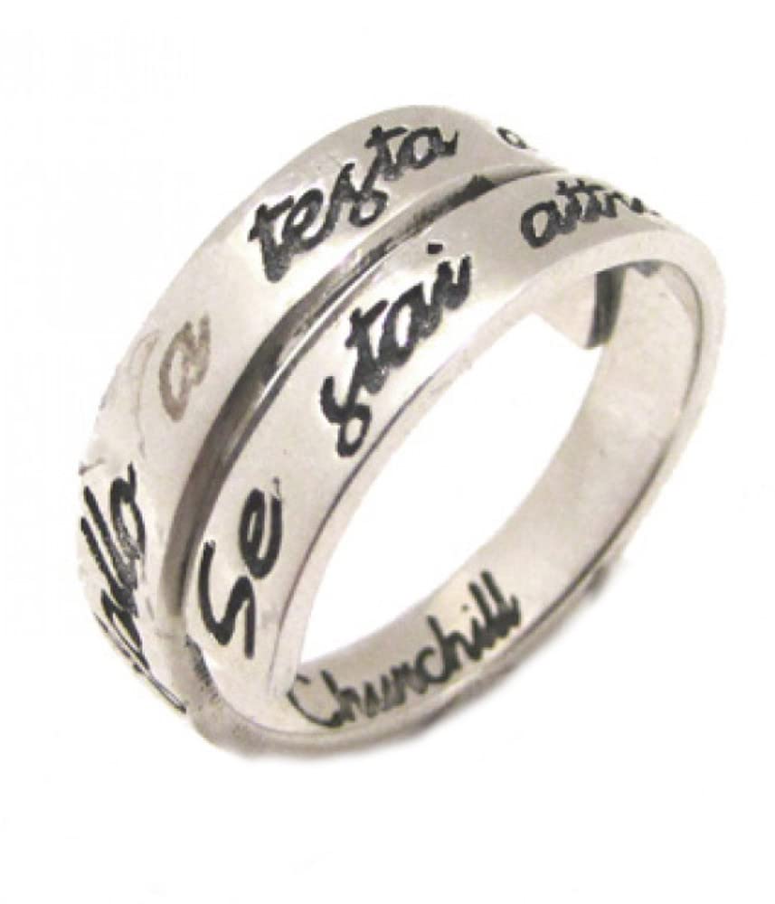 SPADARELLA ANELLO A SPIRALE IN ARGENTO 925 CON SCRITTA "Se stai attraversando l'inferno fallo a testa alta" CHURCHILL AN613 TG UNICA, MISURA REGOLABILE