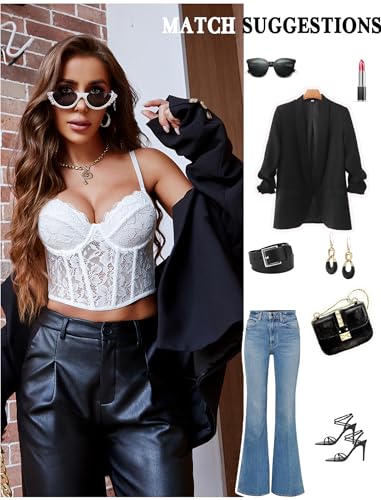 Image of Avidlove Lace Bralette for Women V Neck Bustier Corset Tops with Underwired Racerback Adjustable Strap Crop Top