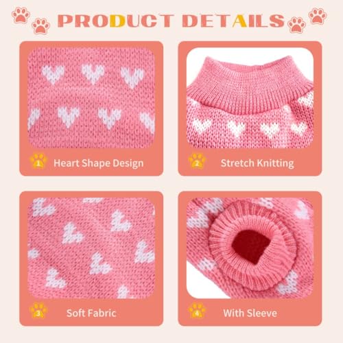 Hundepullover Herz Hundepulli Valentinstag Pullover Hund Katzenpullover Rosa Gestricktes Hunde Pullover Warme Hundekleidung für Kleine und Mittelgroße Hunde S