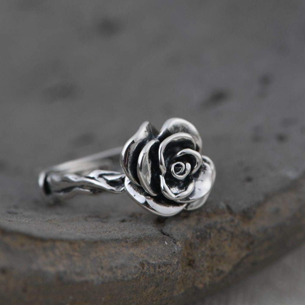 HGJH Ring Silber 925 Damen, Sterling Silber Ringe Frauen 925 Rose Blume Verstellbare Ringe Retro Alte Punk Verstellbare Sterling Kleid Ringe Verlobungsring Geschenke Für Männer Frau Ewigkeitsringe