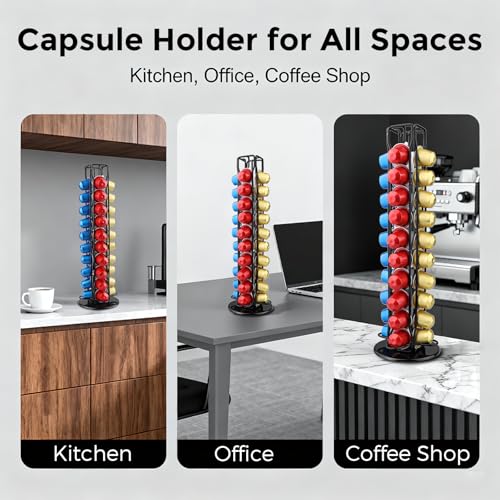Image of Coffee Pod Holder Compatible with Nespresso Original - 40 Pod Carousel Storage Stand, 360 Rotating Coffee Capsule Organizer, Space-Saving Countertop Holder for Coffee Lovers (Black)