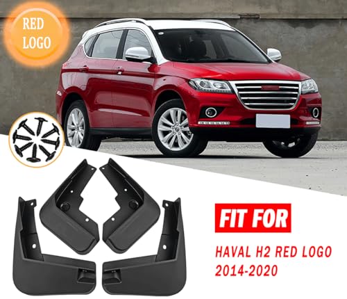 Image of Mud Flaps Mud Guards Fit for 2014-2020 HAVAL H2 (Red Logo), Front & Rear Mud Splash Guards Accessories - 4 Pc, Black