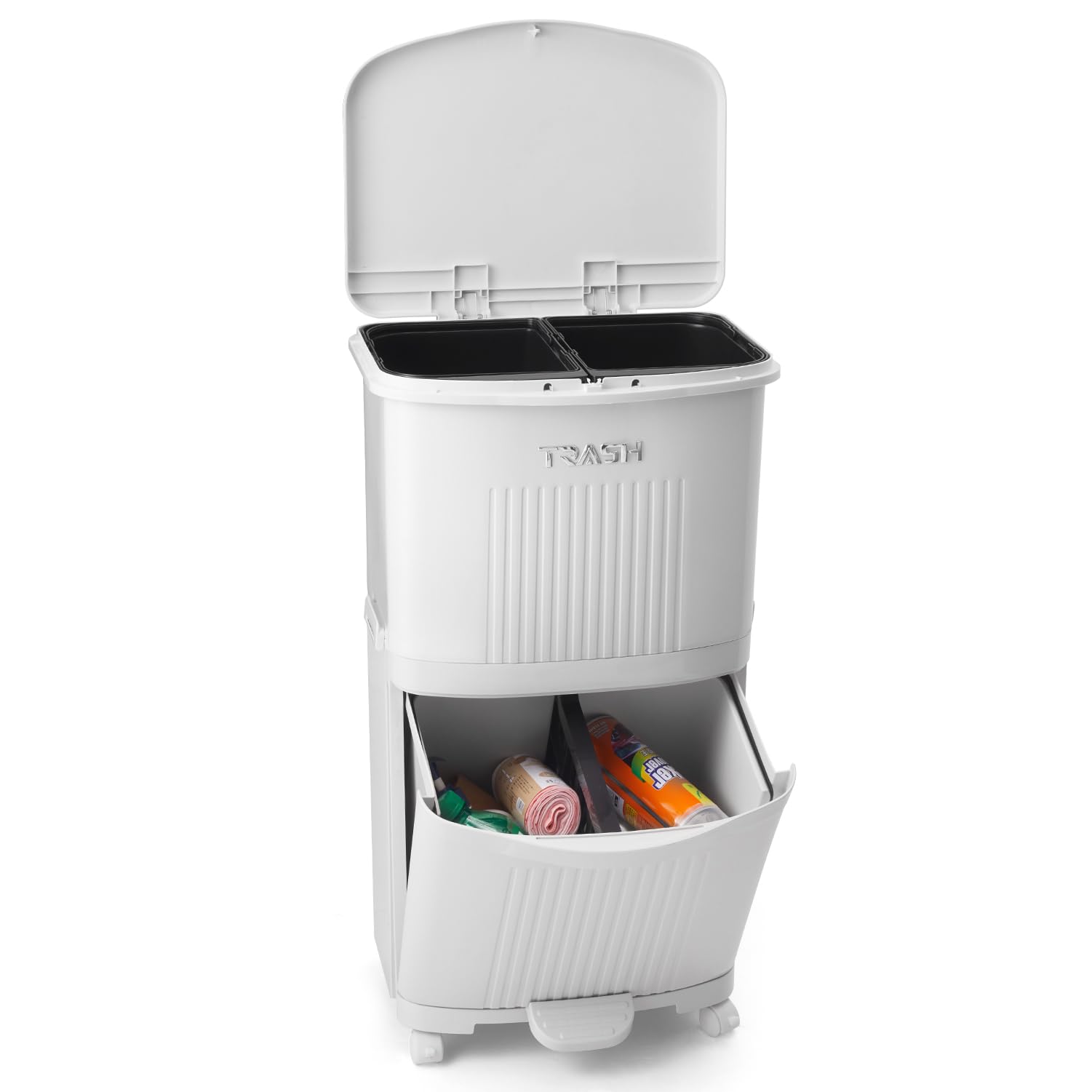 Warmiehomy 36L Recycling Bins for Kitchen 3 Compartments Pedal Bin with Lid