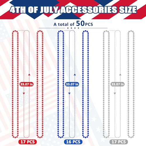 Image of 4th of July Party Favors, 12PCS 250th Anniversary Patriotic Necklaces Bulk, Fourth of July Red Blue Silver Beads Necklace, Independence Day Beads Bulk for Parade Party Celebration Favors Decorations