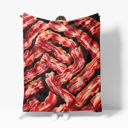 Bacon Blanket Funny Food Fleece Throw Blanket Super Soft Warm Cozy Fuzzy Plush Bacon Blanket Gifts for Men Women Girls Boys Kids Teens Room Decor 40"X50"