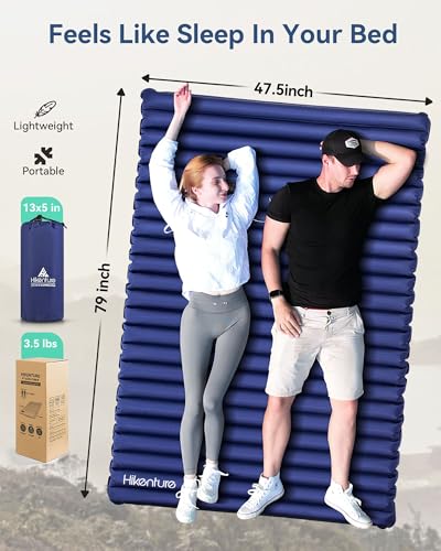 Image of Hikenture Double Sleeping Pad,Extra Thick 3.75in Camping Mattress 2 Person,Queen Size Inflatable Air Mat,Lightweight and Compact,for Backpacking,Car Camping,Hiking,Tent,Cot(Navy Pumpsack)