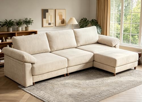 Image of Oversized L Shaped Sectional Couch for Living Room, Modular Cloud Sofa | Deep Seat, Chenille, Extra Large,with Ottoman&Washable Covers,Easy&Tool-Free Assembly,Hight Support Foam,for,Bedroom,Basement