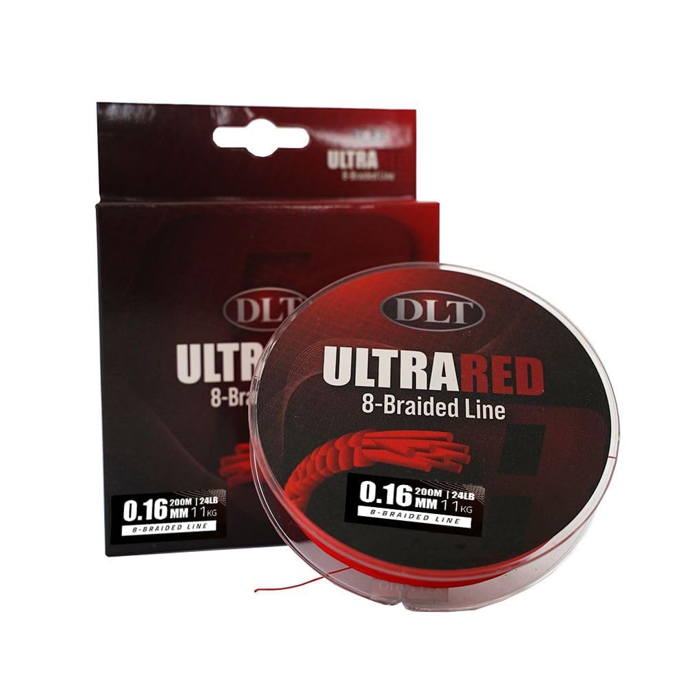 DLT UltraRed-8 Geflochtene Angelschnur 200m - Glatt, Glatt & Dehnbar - Verbesserte Wurfeigenschaften und Unterwasserwirkung - Mikrobeschichtung für Wasserabweisung - Aus 8 Strängen Linie Geflochten