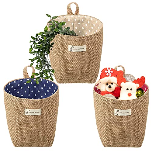 3 Stücke Aufbewahrungstasche Baumwolle Leinen, Faltbar kleine Körbe, Baumwolle Leinen Hamper, Hängende, Waschbar Aufbewahrungstasche, with Handle, for Makeup, Key, Small Stuff, Desktop Storage Cover