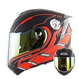 [Protección de múltiples capas]: el casco de la motocicleta delantero del frontal modular tiene una cáscara de ABS ligero de alta calidad, alta resistencia, resistencia al desgaste, no frágil, protege de manera efectiva la cabeza y reduce el daño. La luz del casco y fuerte, y cumple con el último punto yCertificaciones ECE.