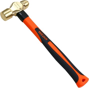 WEDO Brass Ball Peen Hammer 8 oz1/2lb, Ball Pein Hammer with Fiberglass Handle, Length 280mm11", Die-Forged, Corrosion Resistant, DIN Standard