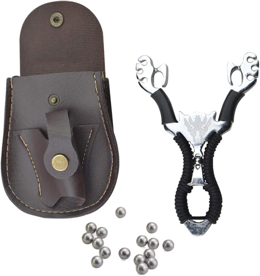 ZSHJGJR Leather Slingshot Pouch Pocket Catapult Waist Bag Hunting Catapult Powerful Slingshot and Rubber Bands Replacement 50pcs Steel Balls Leather Bag