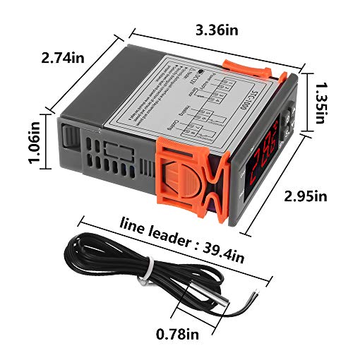 Dorhea STC-1000 10A DC 12V Digital LED Temperature Controller Cooling Heating Centigrade Thermostat 2 Relays LED Output with NTC Sensor Probe(12V)