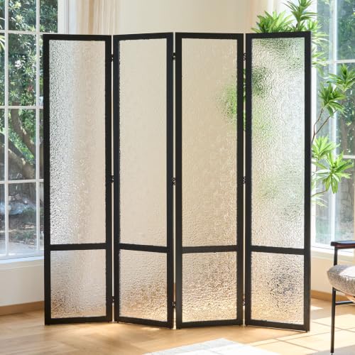 Svimi Acrylic Room Divider, 4-Panel Frosted Folding Privacy Screen, Black