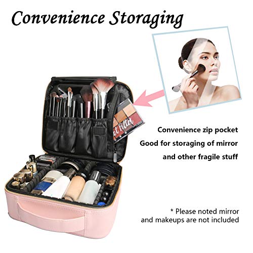 Bvser Travel Makeup Case, PU Leather Portable Organizer Makeup Train Case Makeup Bag Cosmetic Case with Adjustable Dividers for Cosmetics Makeup Brushes Women (Pink)