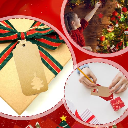 ALONK 350 Stück Geschenkanhänger Zum Beschriften, 70m Schnur Weiß Rot Braun Kraftpapier Geschenkanhänger Weihnachten