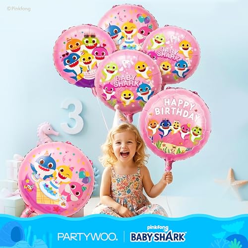 Image of PartyWoo Baby Shark Family Foil Balloons 13pcs Baby Shark Family Pink Round Star Mylar Happy Birthday Banner Letter Balloons for Boys and Girls Under the Sea Kids Birthday Party Decorations