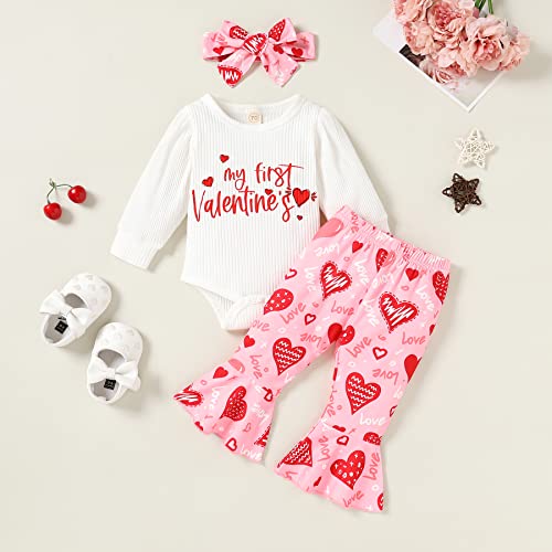 Younger Tree 3Pcs Valentines Baby Girl Outfit Newborn Infant My First Valentines Day Romper Love Pattern Pant Clothes Sets(White, 6-12 Months) #TOP1