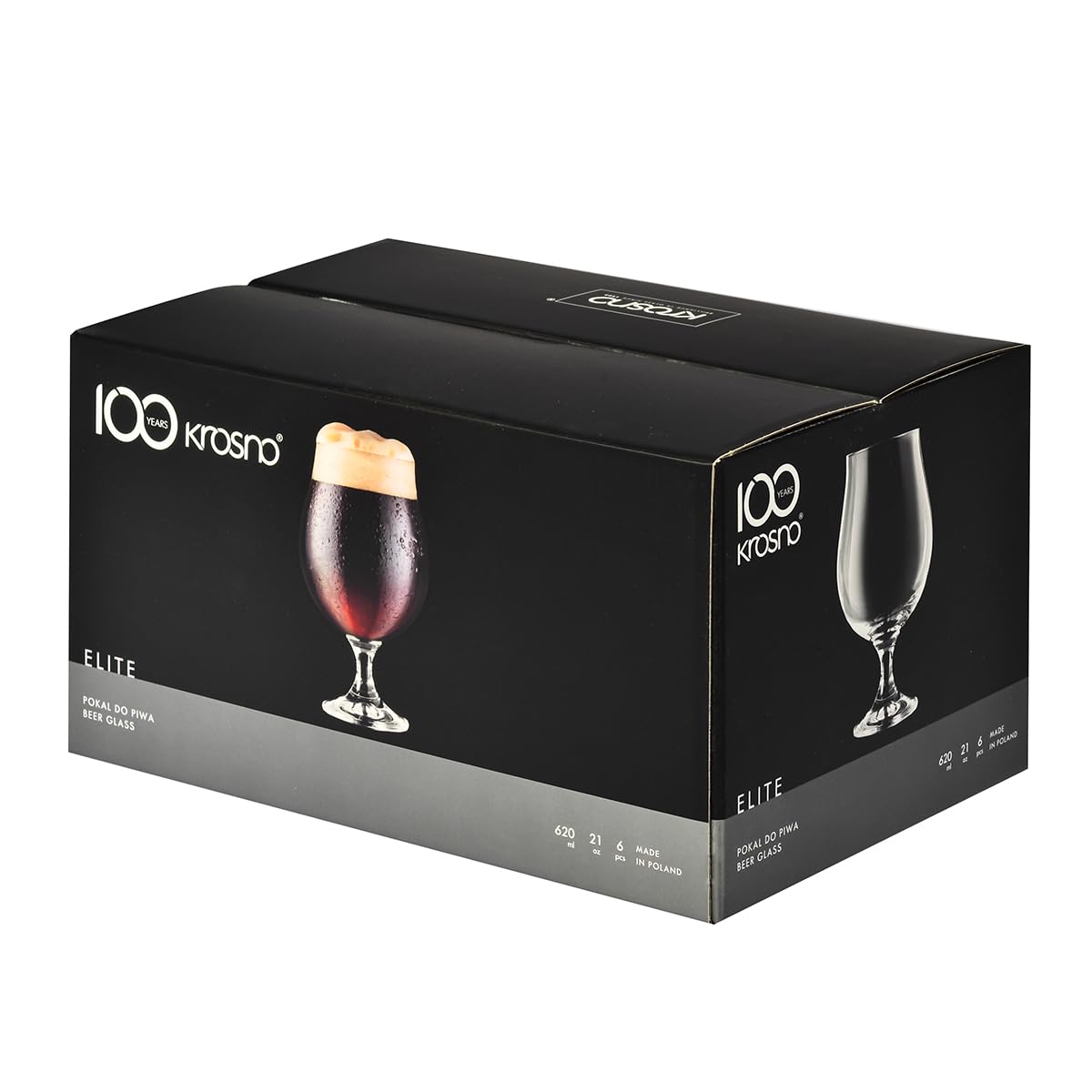 KROSNO Vasos de cerveza Dark Ale Stout, juego de 6 unidades, 16.5 onzas, colección Elite, perfecto para el hogar, restaurantes y fiestas, apto para lavavajillas y microondas