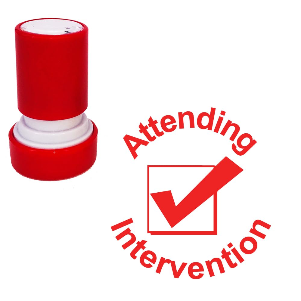 Xclamations Red Attending Intervention Teacher Stamp. Self-Inking, 22Mm, Reinkable, Quality Stamper For Marking And Praise. Ink*